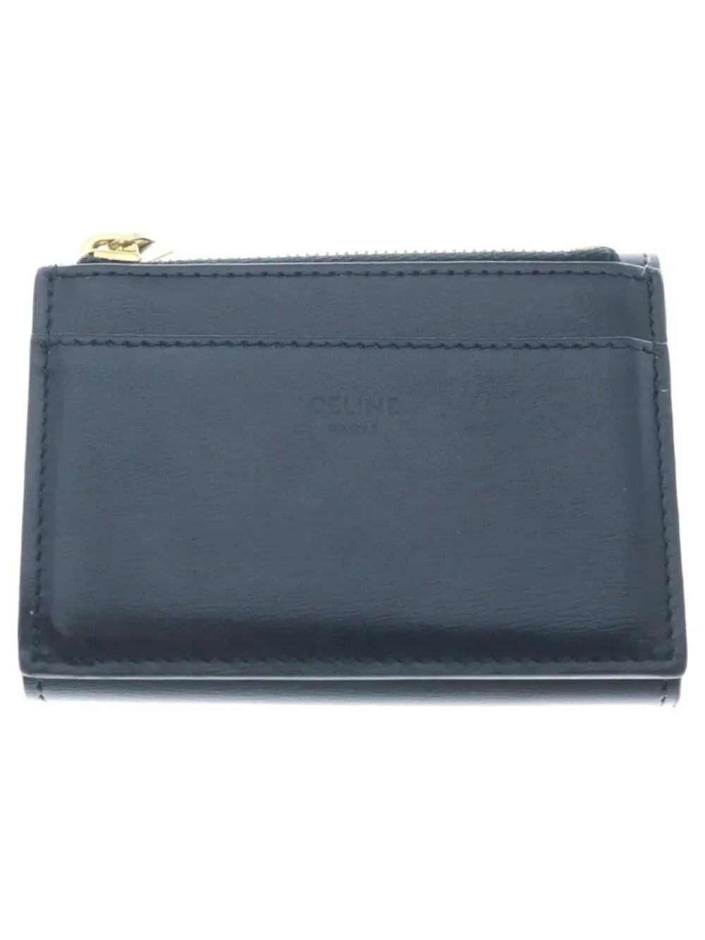 Celine Triomphe Shiny Calfskin Gold Trifold Wallet Compact Black